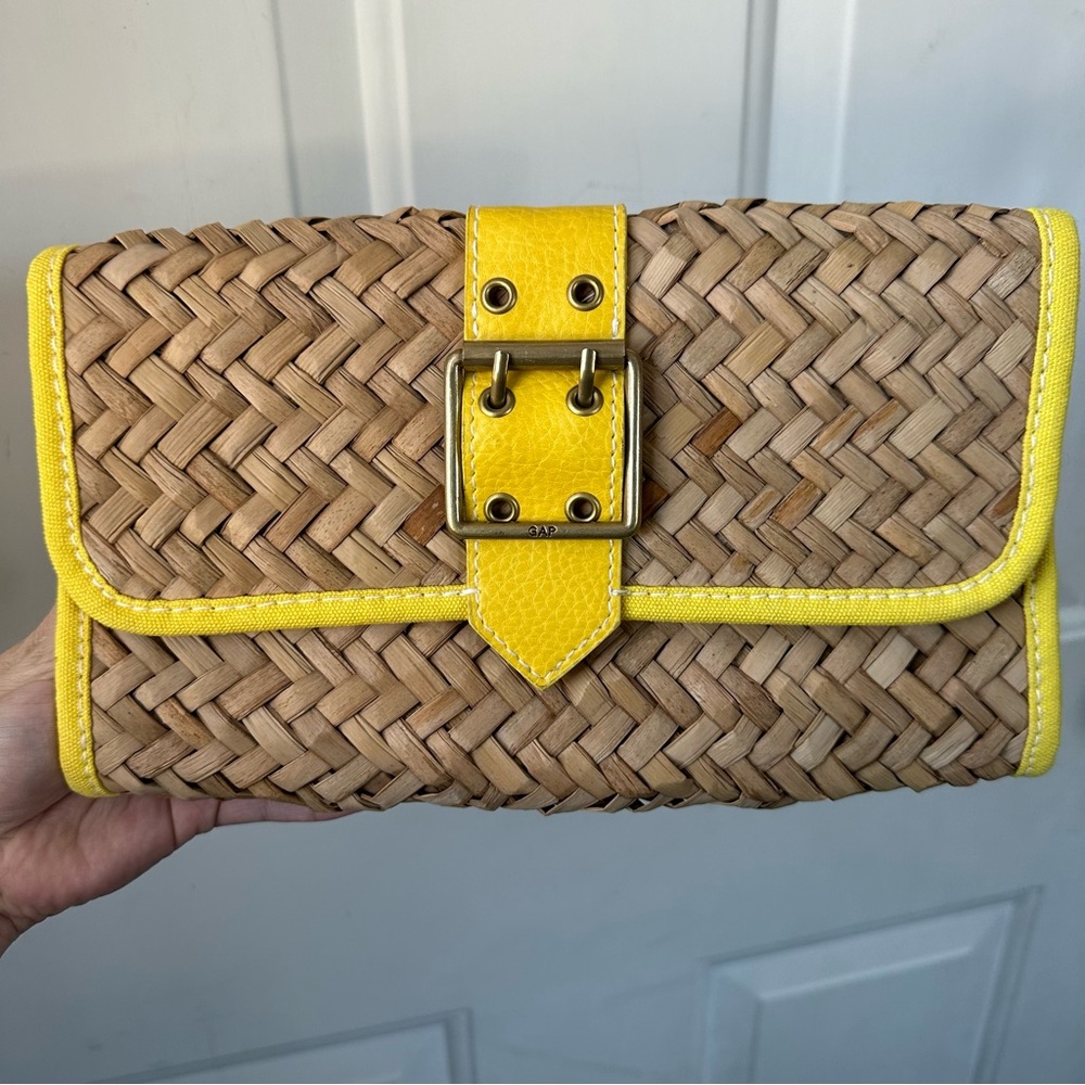 Vintage Y2K Buckle Front Gap Straw Clutch Wallet Spring Summer
